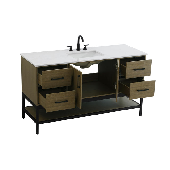 60 Inch Single Bathroom Vanity In Chestnut Brown - View 4 - Joshua Marshal