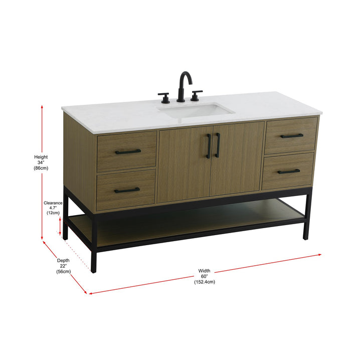 60 Inch Single Bathroom Vanity In Chestnut Brown - View 6 - Joshua Marshal