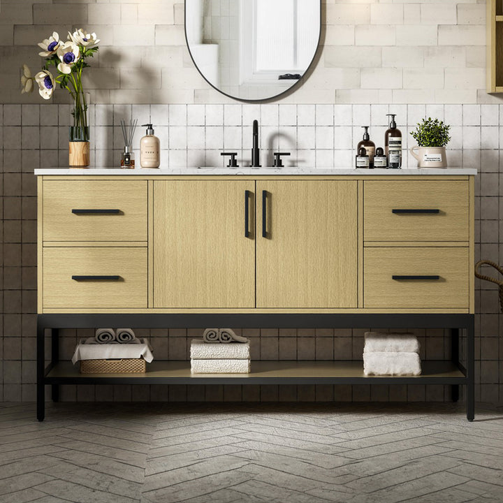 60 Inch Single Bathroom Vanity In Honey Brown Honey Brown Finish - KITCHEN & BATH by Joshua Marshal