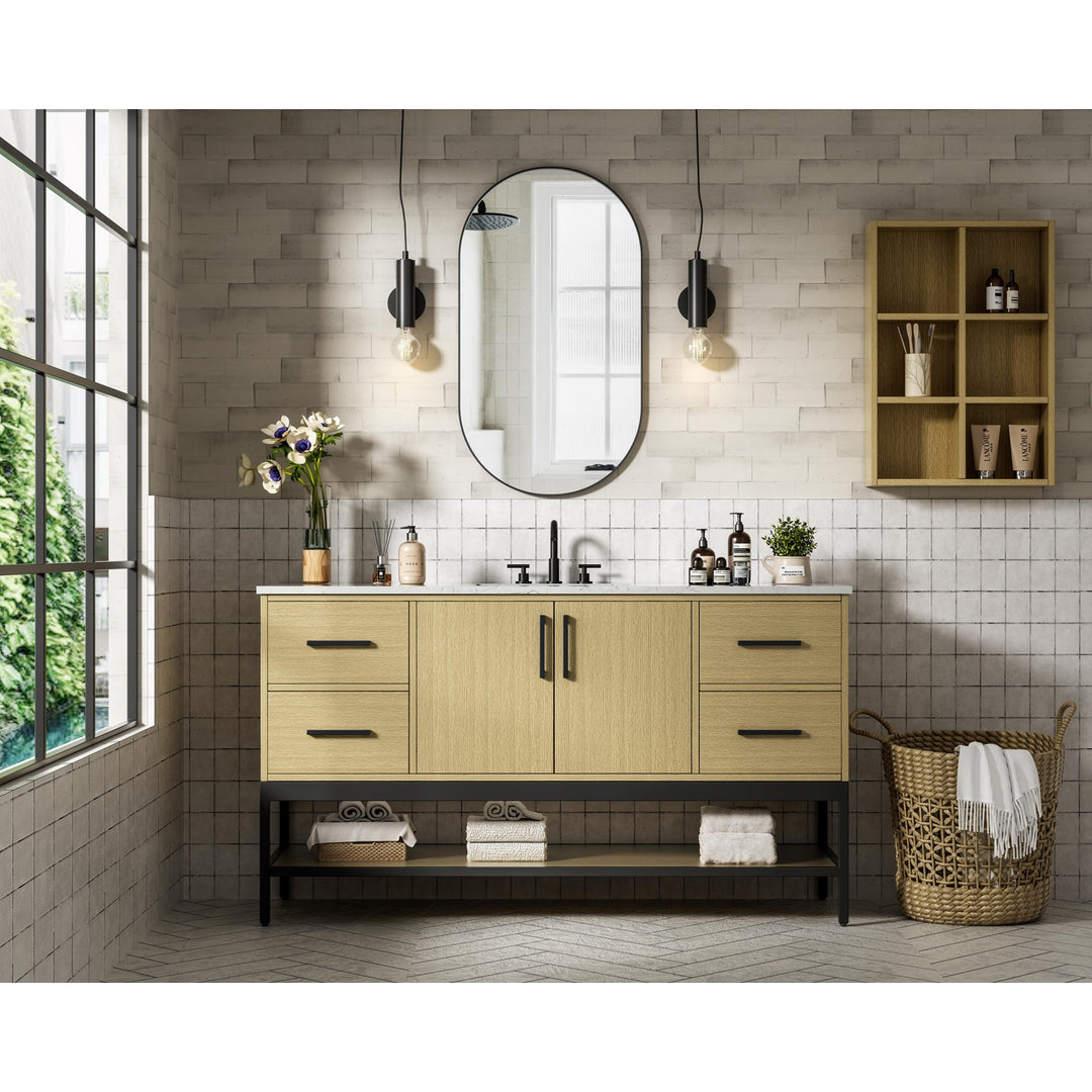 60 Inch Single Bathroom Vanity In Honey Brown - View 2 - Joshua Marshal