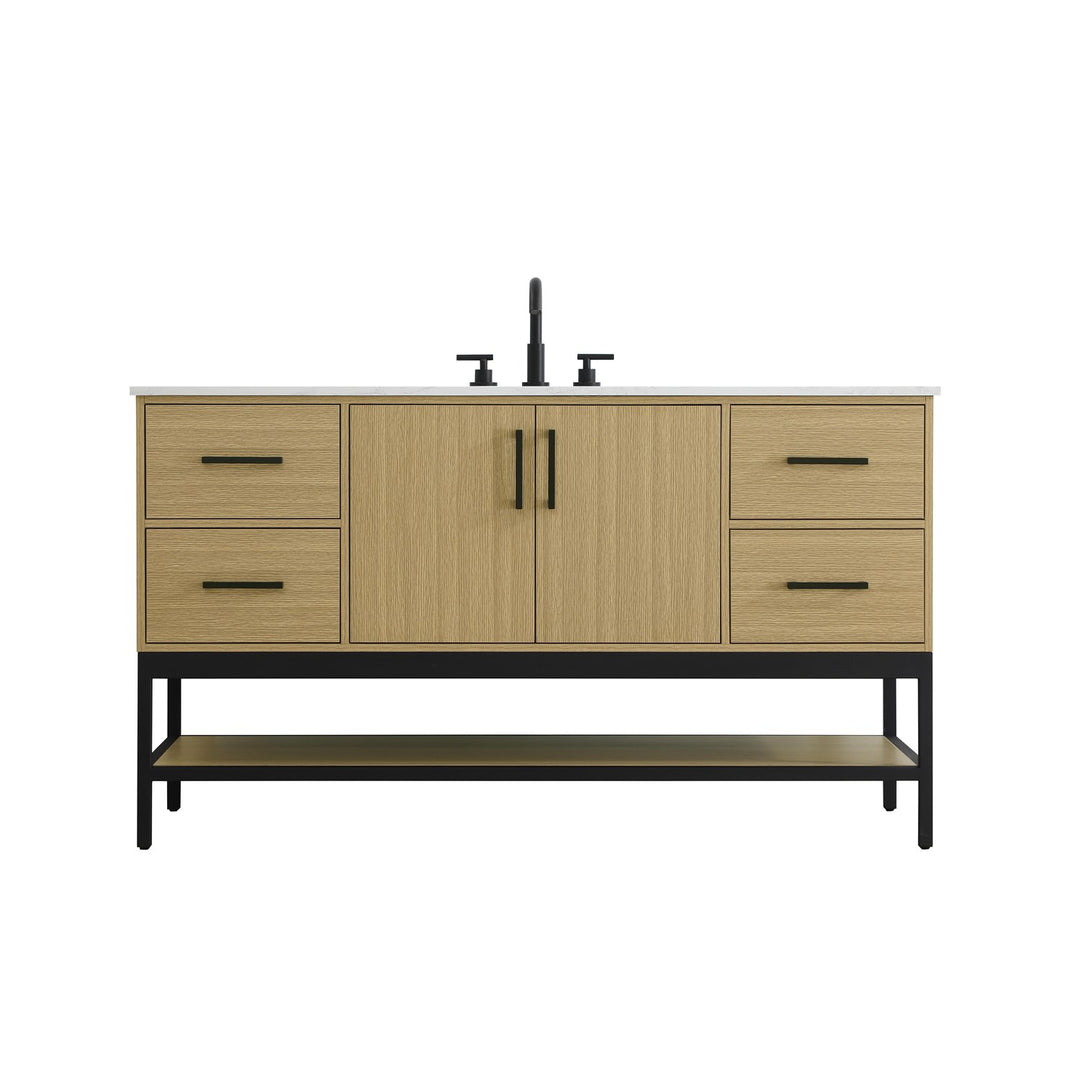 60 Inch Single Bathroom Vanity In Honey Brown - View 3 - Joshua Marshal