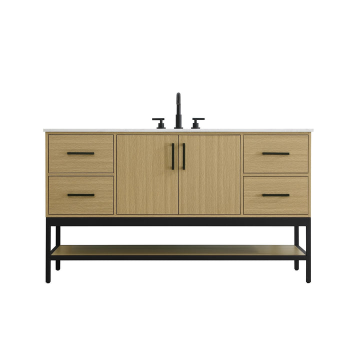60 Inch Single Bathroom Vanity In Honey Brown - View 3 - Joshua Marshal