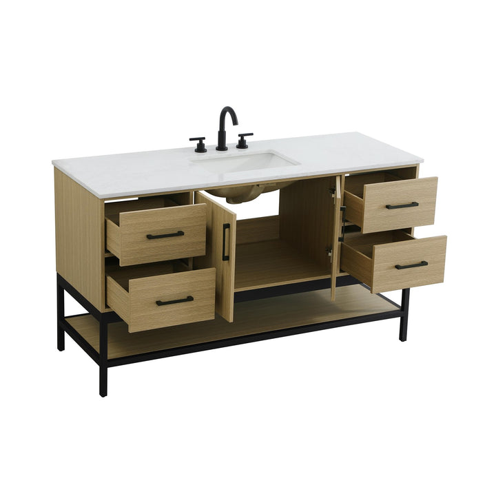 60 Inch Single Bathroom Vanity In Honey Brown - View 4 - Joshua Marshal