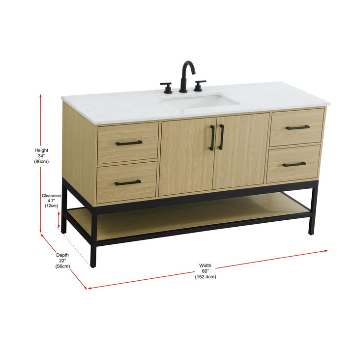 60 Inch Single Bathroom Vanity In Honey Brown - View 5 - Joshua Marshal