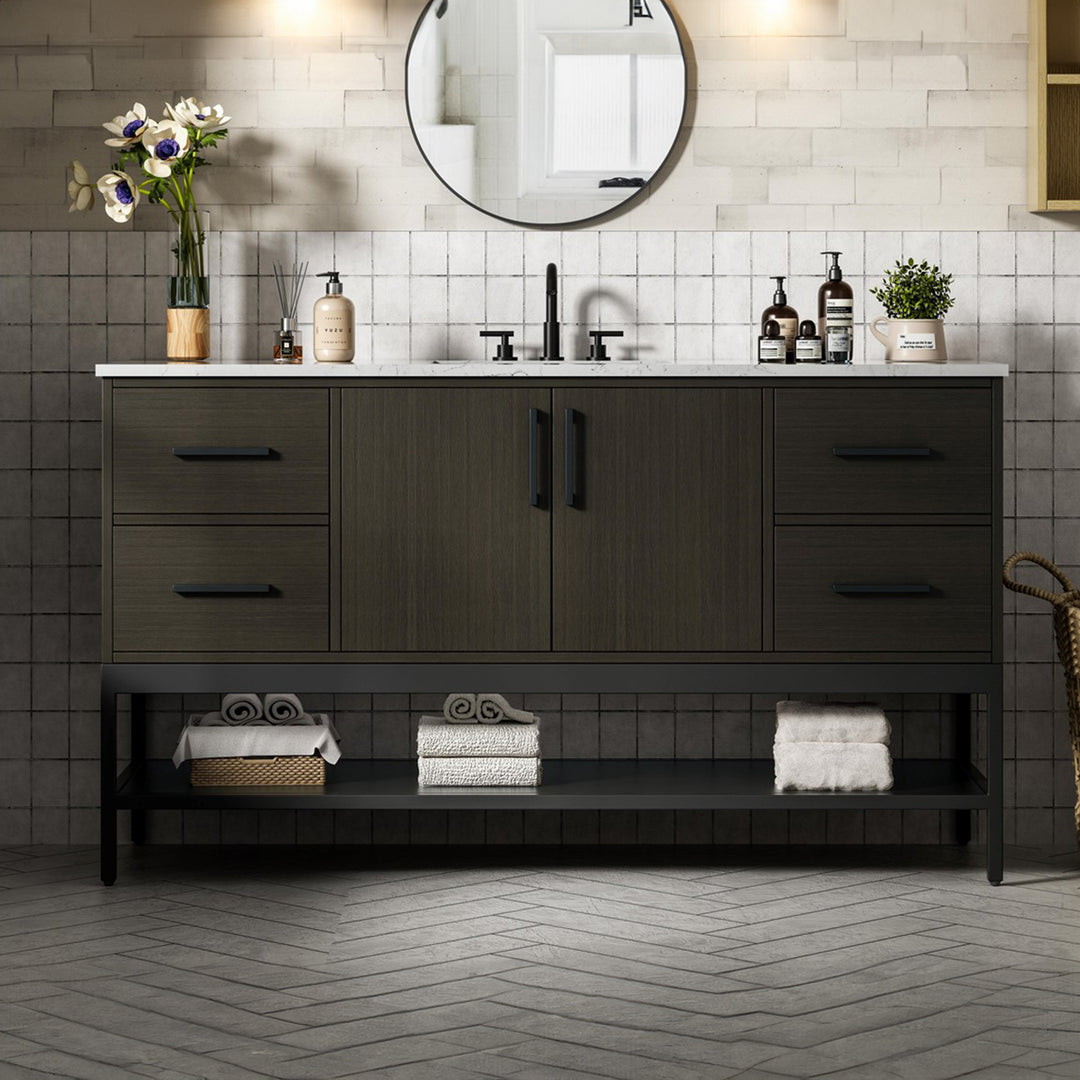 60 Inch Single Bathroom Vanity In Mocha Brown Mocha Brown Finish - KITCHEN & BATH by Joshua Marshal