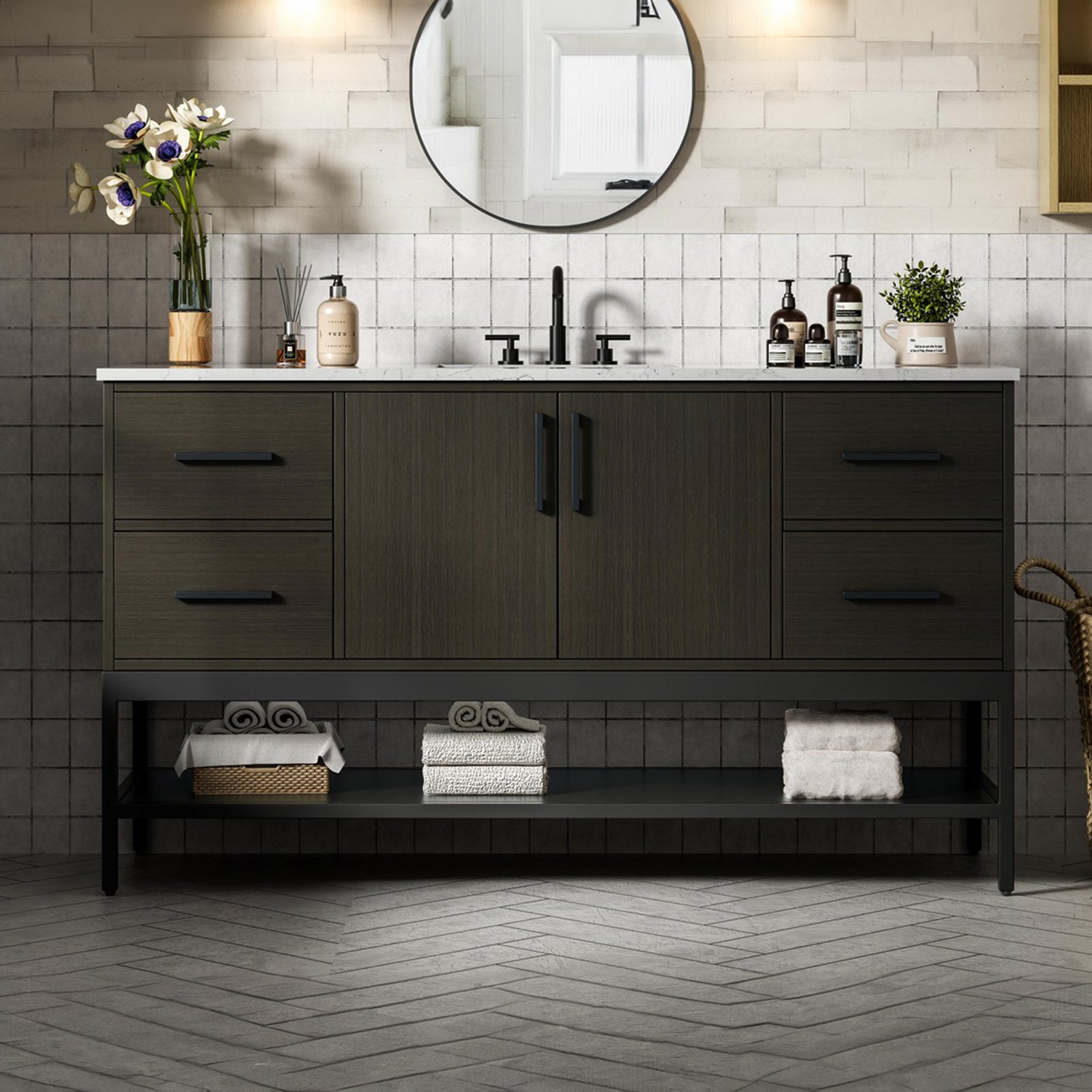 60 Inch Single Bathroom Vanity In Mocha Brown Mocha Brown Finish - KITCHEN & BATH by Joshua Marshal