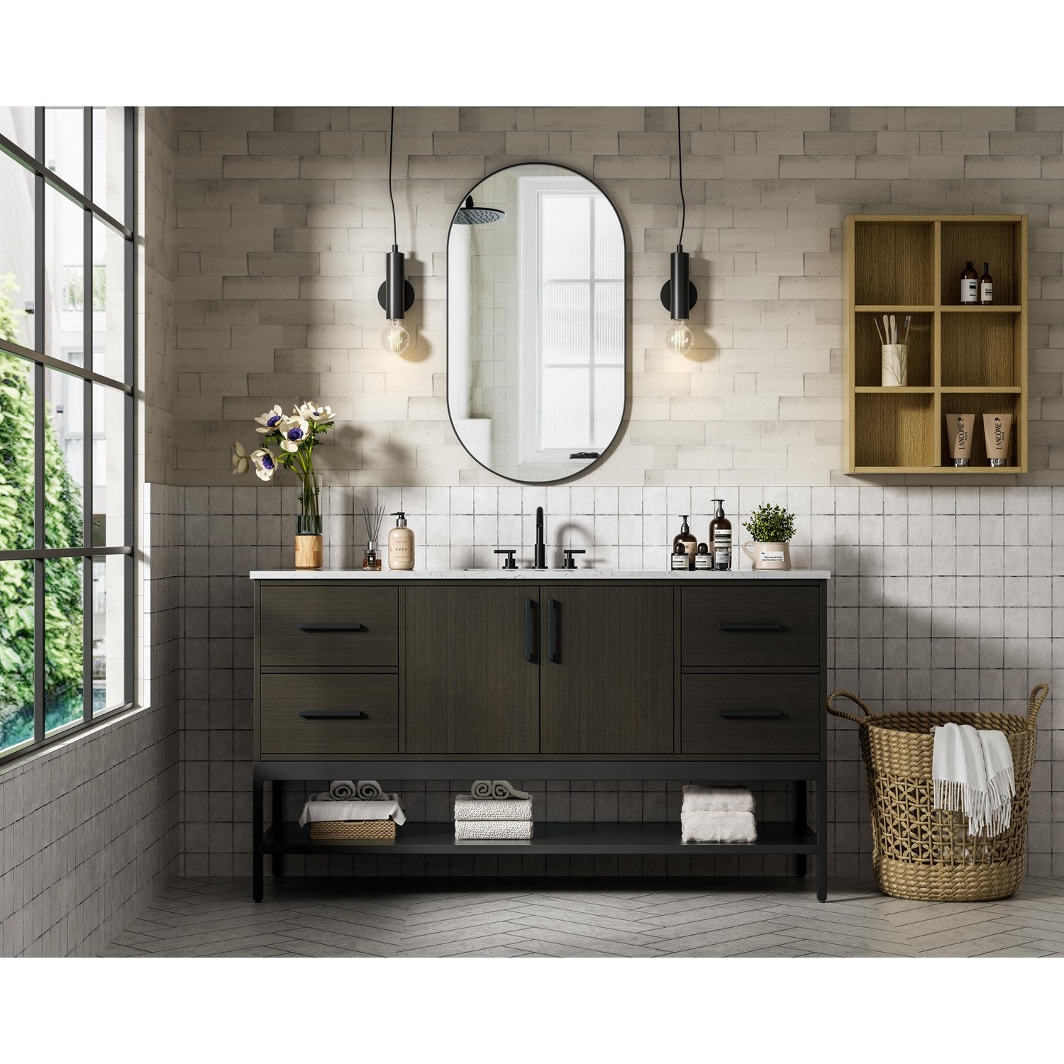 60 Inch Single Bathroom Vanity In Mocha Brown - View 2 - Joshua Marshal