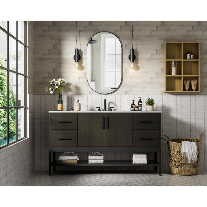 60 Inch Single Bathroom Vanity In Mocha Brown - View 2 - Joshua Marshal