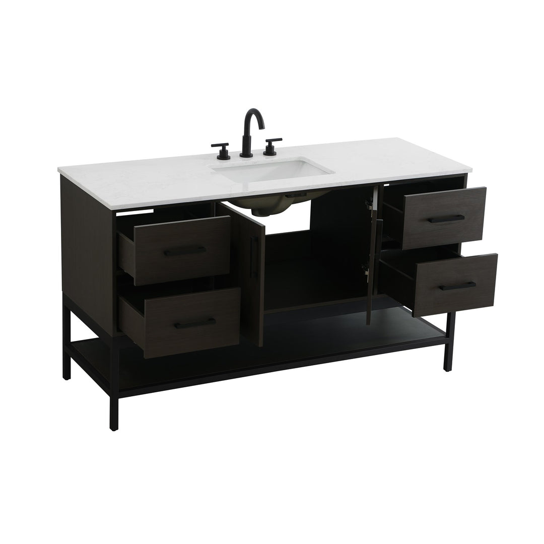 60 Inch Single Bathroom Vanity In Mocha Brown - View 4 - Joshua Marshal