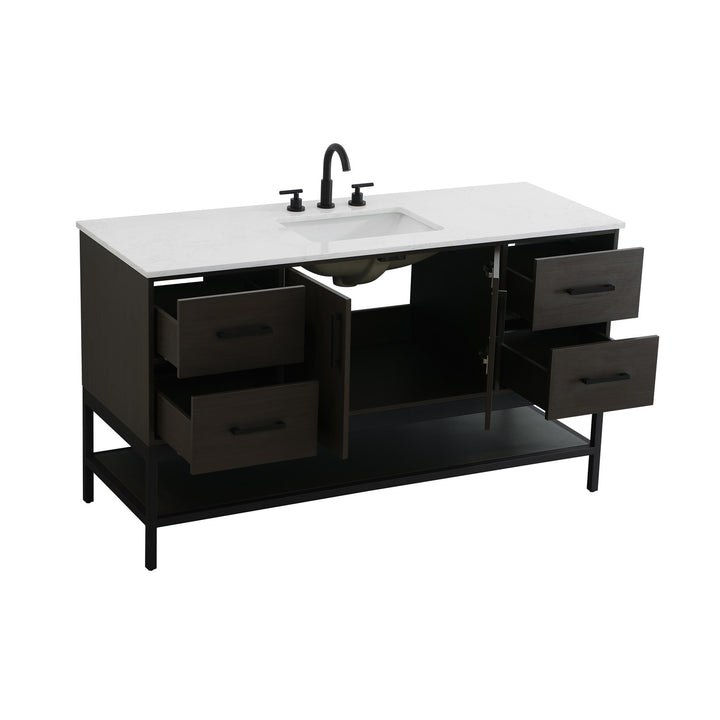 60 Inch Single Bathroom Vanity In Mocha Brown - View 4 - Joshua Marshal