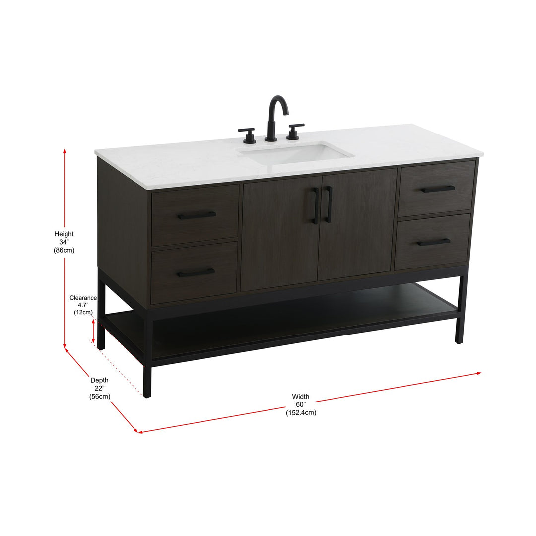 60 Inch Single Bathroom Vanity In Mocha Brown - View 6 - Joshua Marshal