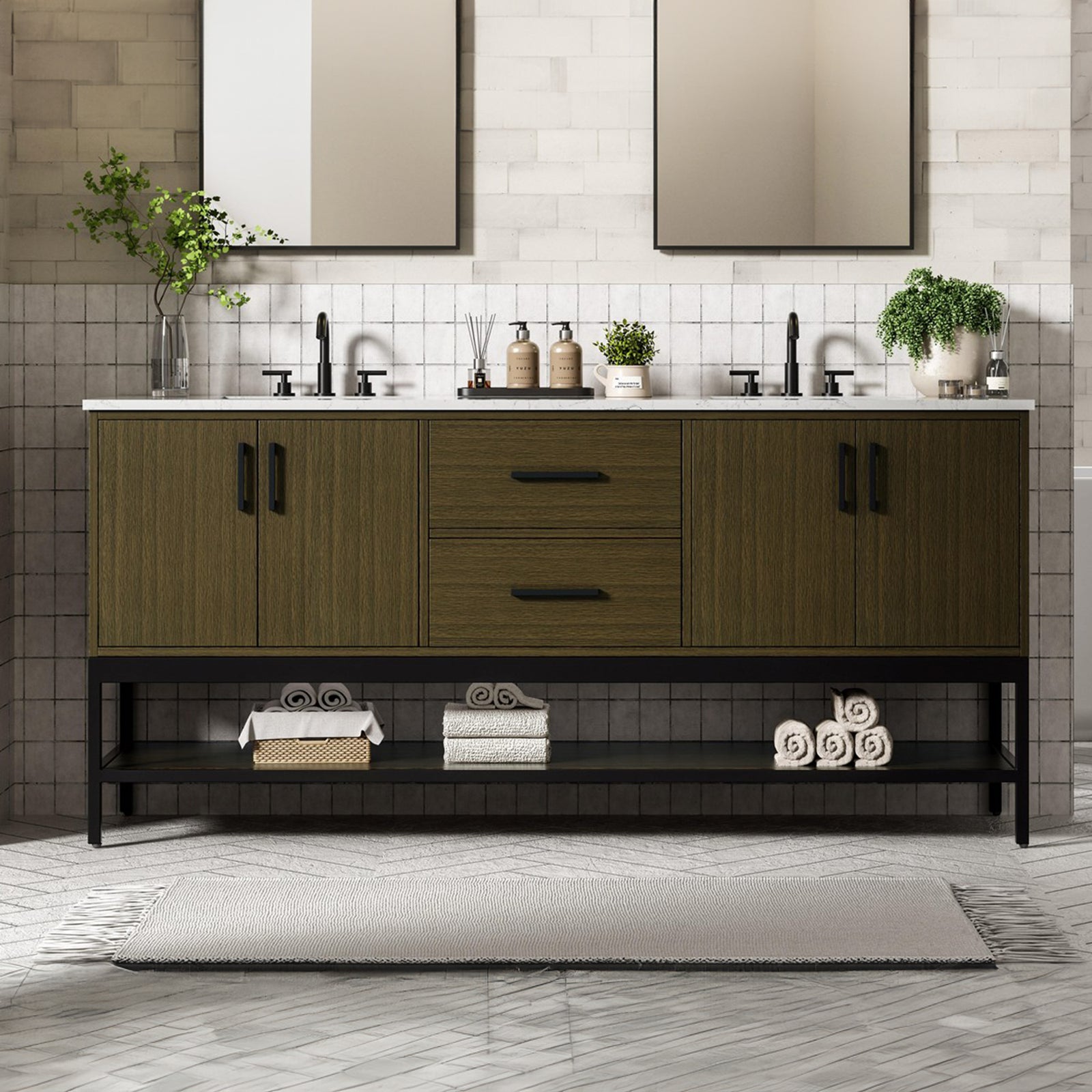 72 Inch Double Bathroom Vanity In Chestnut Brown Chestnut Brown Finish - KITCHEN & BATH by Joshua Marshal