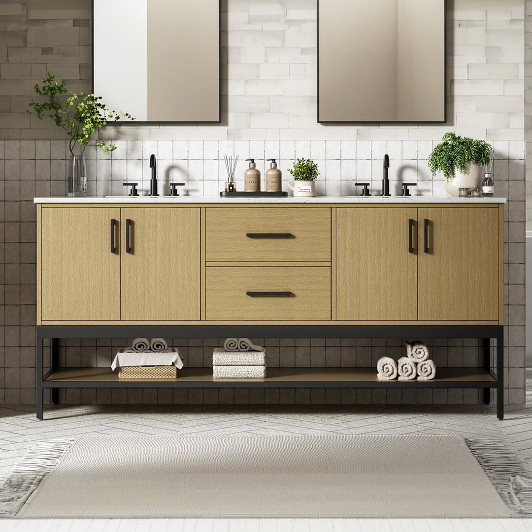 72 Inch Double Bathroom Vanity In Honey Brown Honey Brown Finish - KITCHEN & BATH by Joshua Marshal