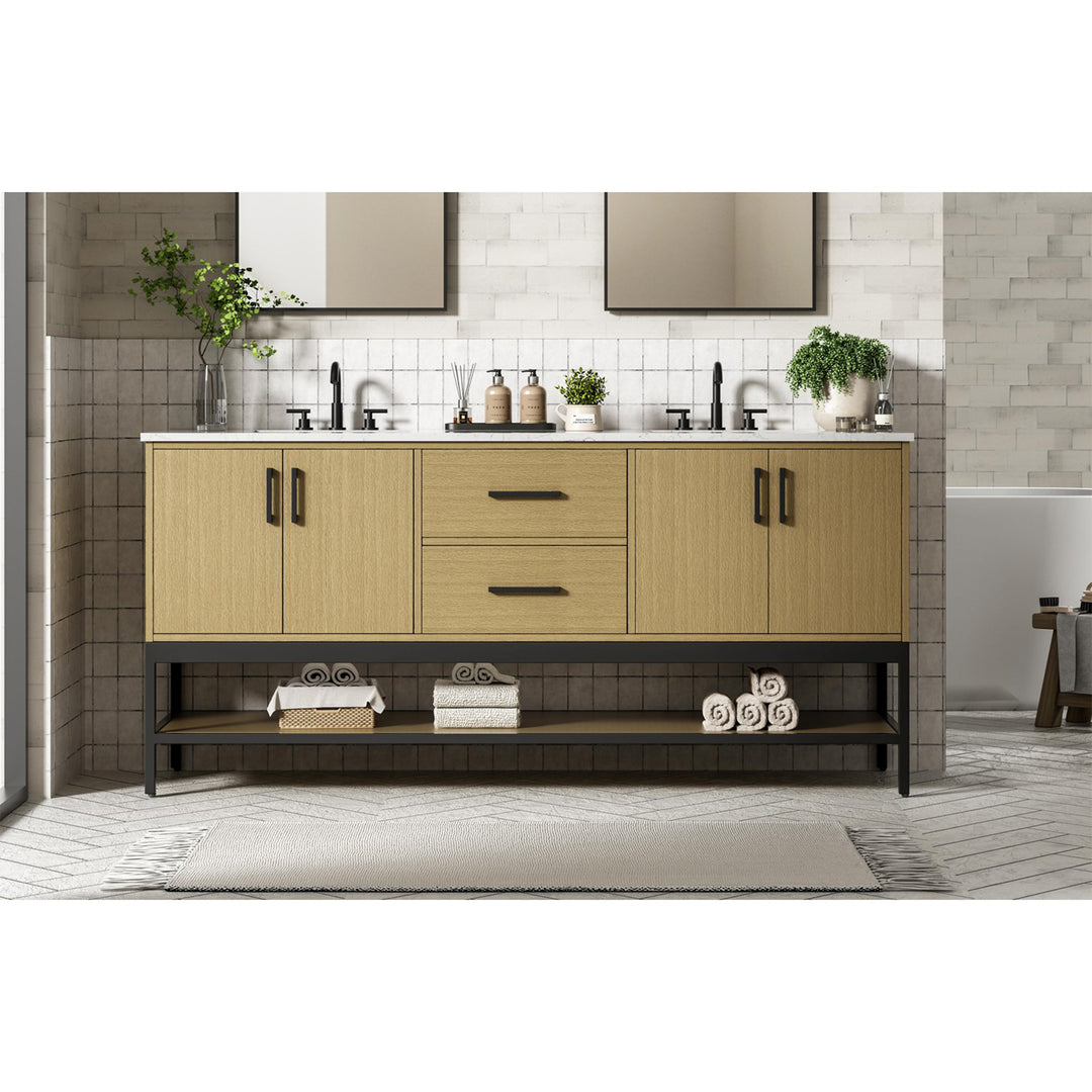 72 Inch Double Bathroom Vanity In Honey Brown