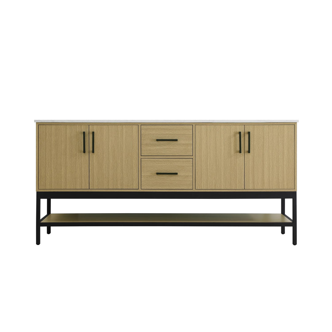 72 Inch Double Bathroom Vanity In Honey Brown - View 3 - Joshua Marshal