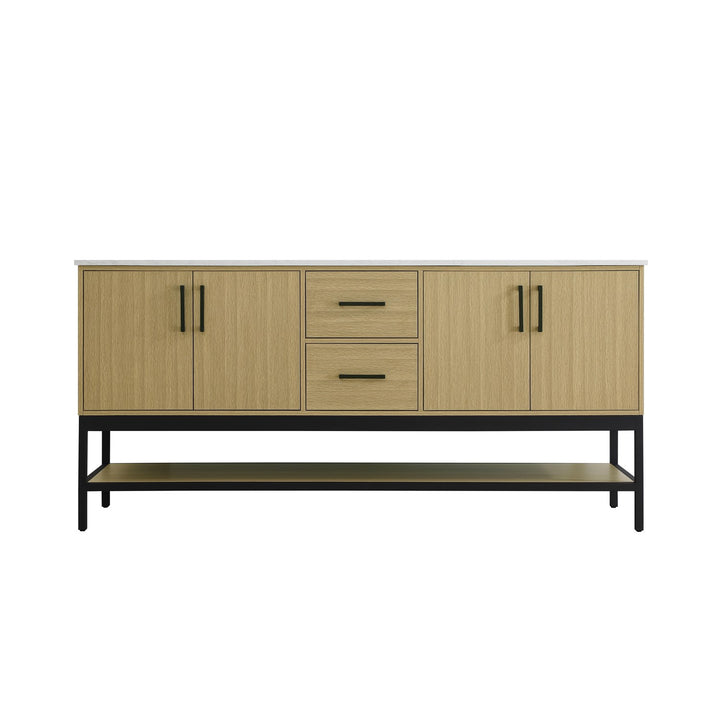 72 Inch Double Bathroom Vanity In Honey Brown - View 3 - Joshua Marshal