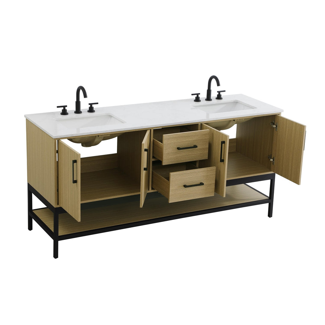72 Inch Double Bathroom Vanity In Honey Brown - View 4 - Joshua Marshal