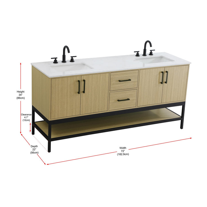 72 Inch Double Bathroom Vanity In Honey Brown - View 6 - Joshua Marshal