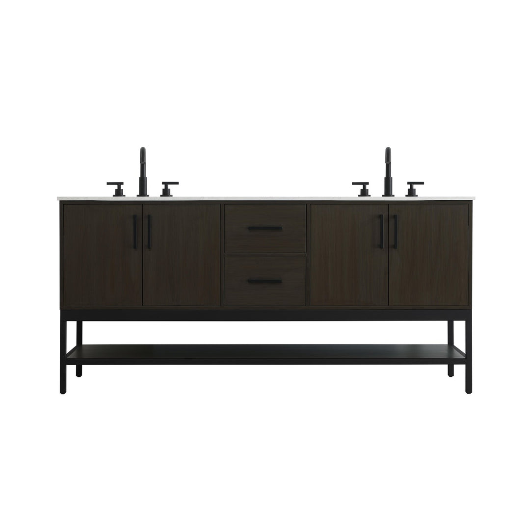 72 Inch Double Bathroom Vanity In Mocha Brown - View 3 - Joshua Marshal