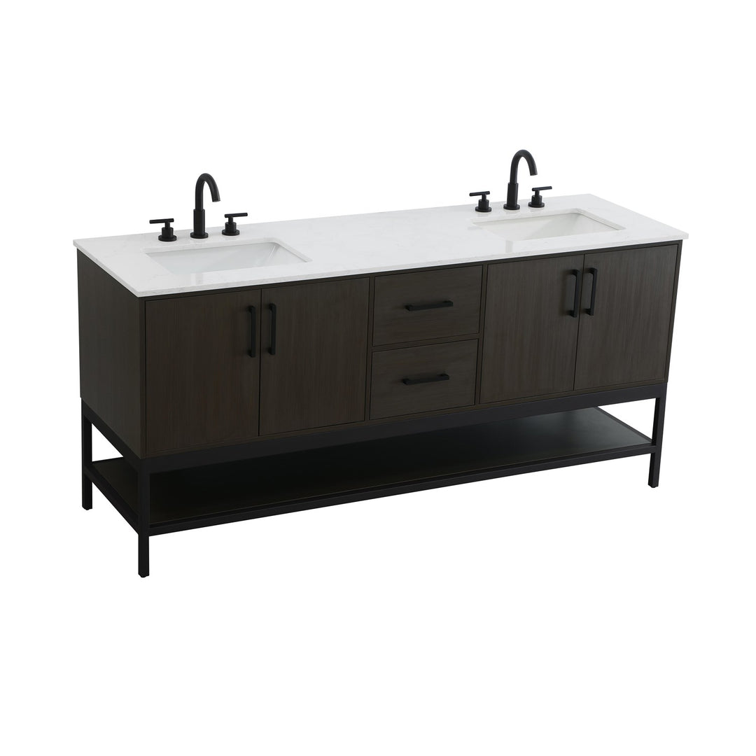 72 Inch Double Bathroom Vanity In Mocha Brown - View 4 - Joshua Marshal