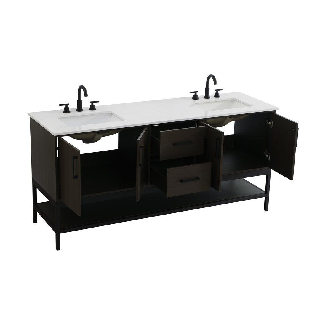 72 Inch Double Bathroom Vanity In Mocha Brown - View 5 - Joshua Marshal