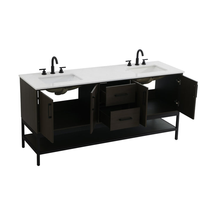 72 Inch Double Bathroom Vanity In Mocha Brown - View 5 - Joshua Marshal