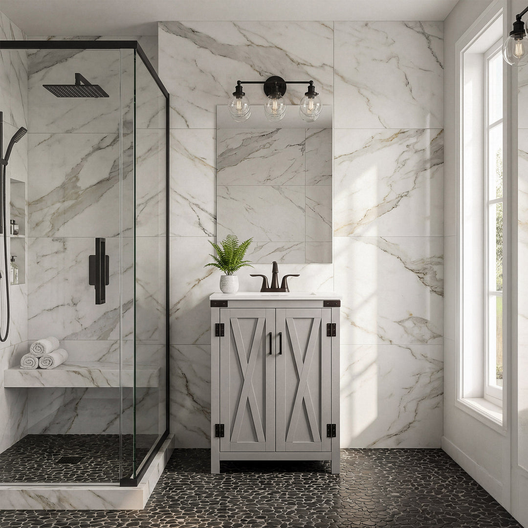 24 Inch Single Bathroom Vanity In Grey - View 2 - Joshua Marshal