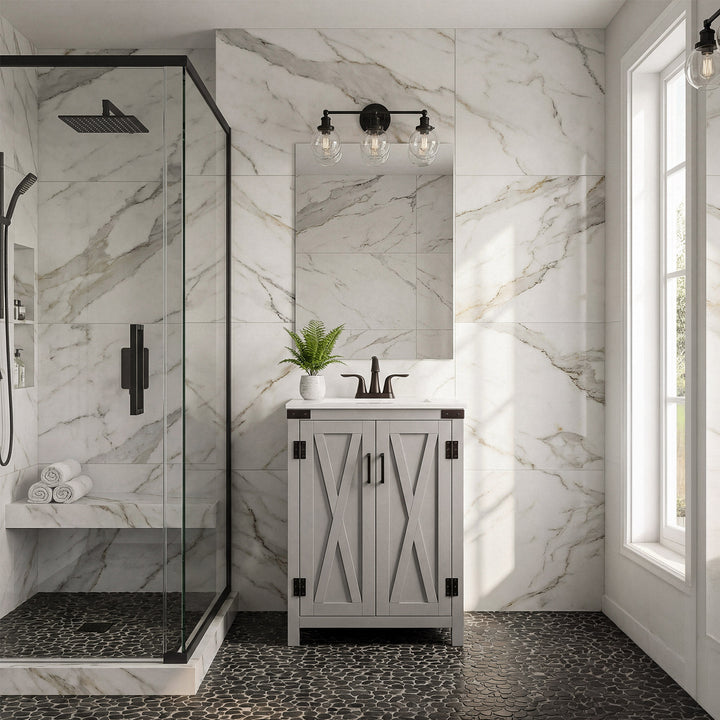 24 Inch Single Bathroom Vanity In Grey - View 2 - Joshua Marshal