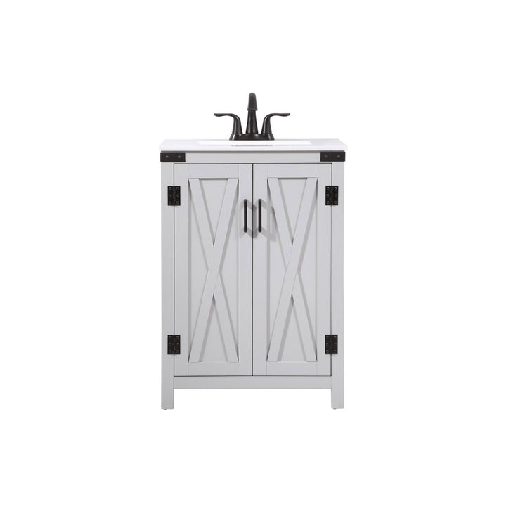24 Inch Single Bathroom Vanity In Grey - View 3 - Joshua Marshal