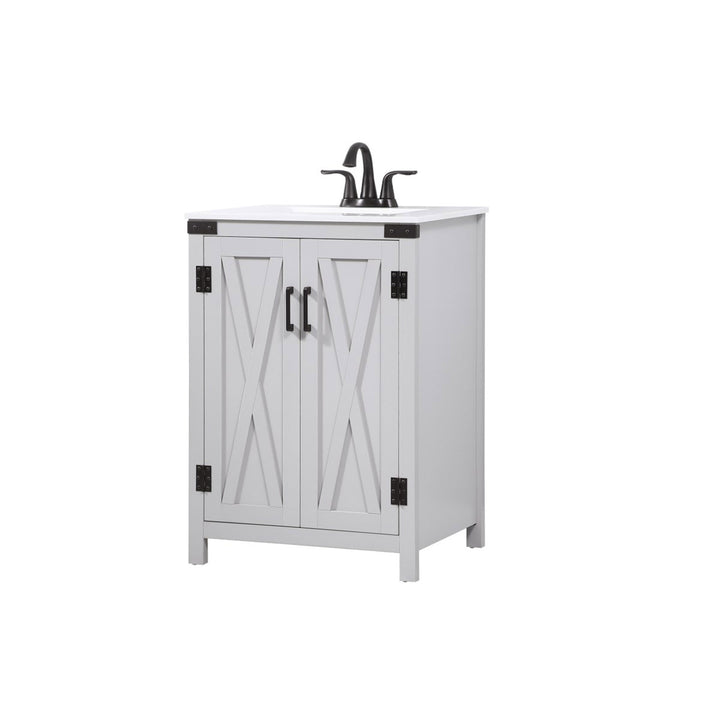 24 Inch Single Bathroom Vanity In Grey - View 4 - Joshua Marshal