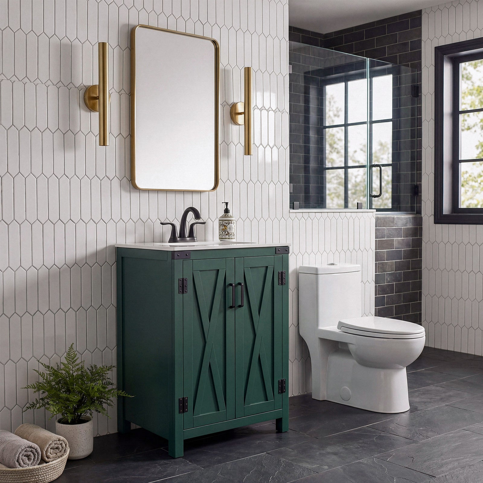 24 Inch Single Bathroom Vanity In Green - View 2 - Joshua Marshal