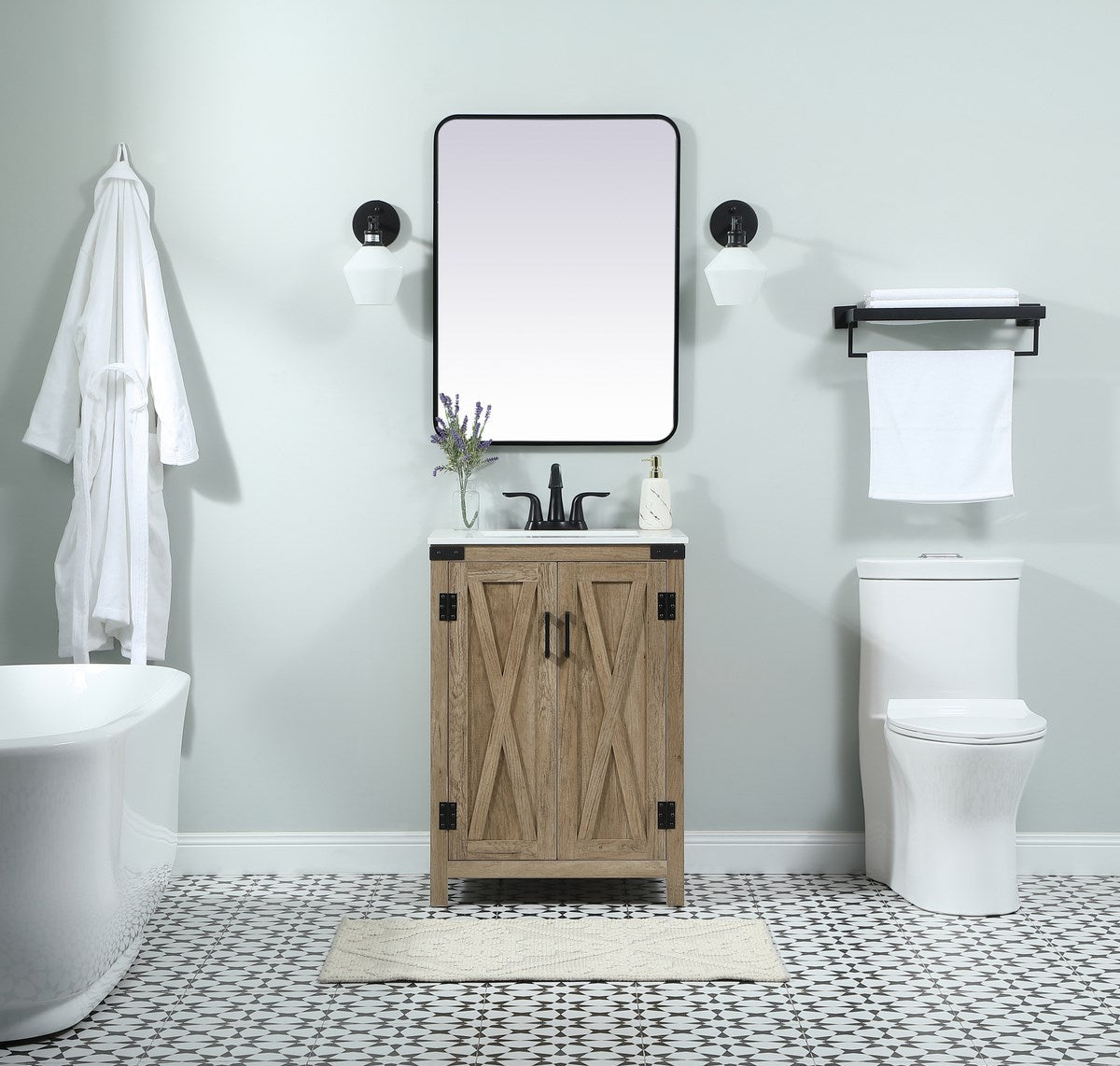 24 Inch Single Bathroom Vanity In Natural Oak - View 2 - Joshua Marshal