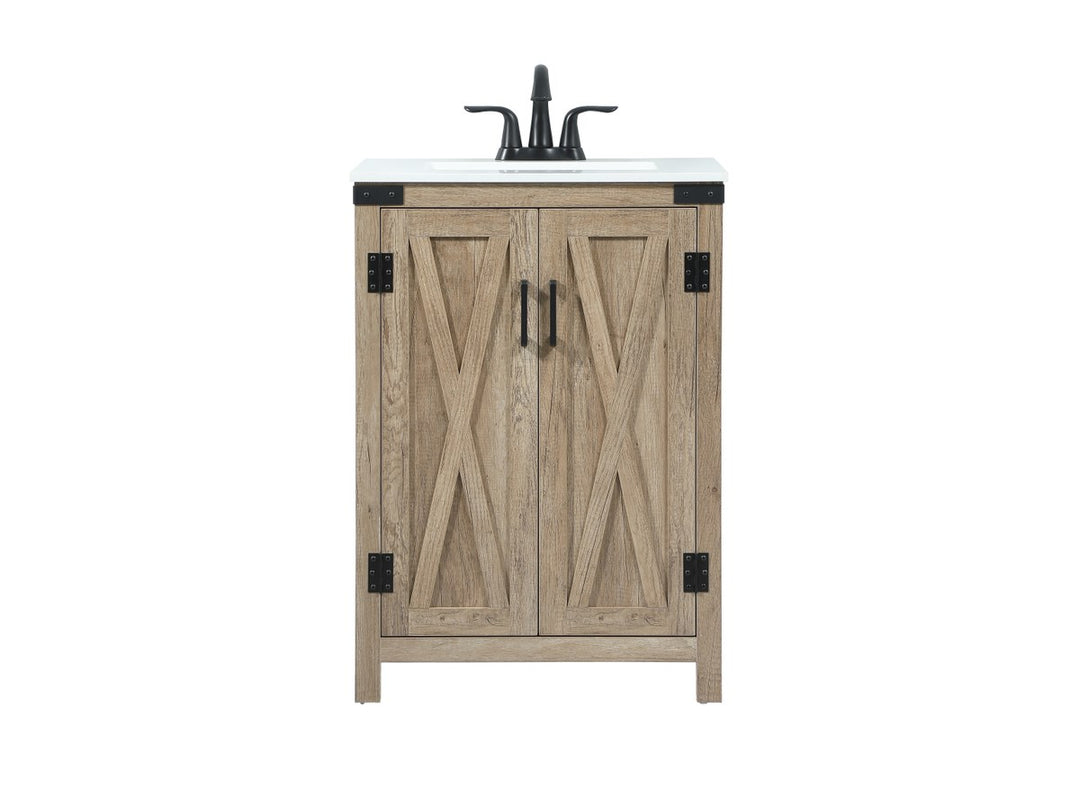24 Inch Single Bathroom Vanity In Natural Oak - View 3 - Joshua Marshal