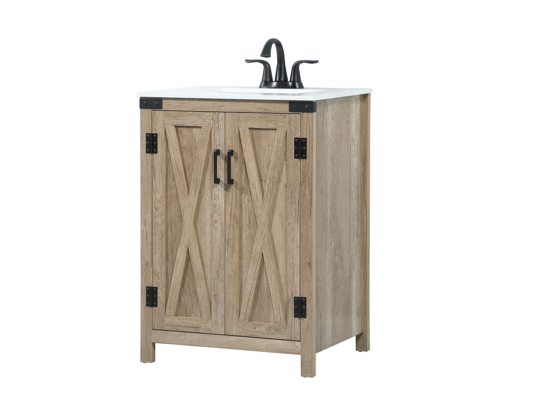 24 Inch Single Bathroom Vanity In Natural Oak - View 4 - Joshua Marshal