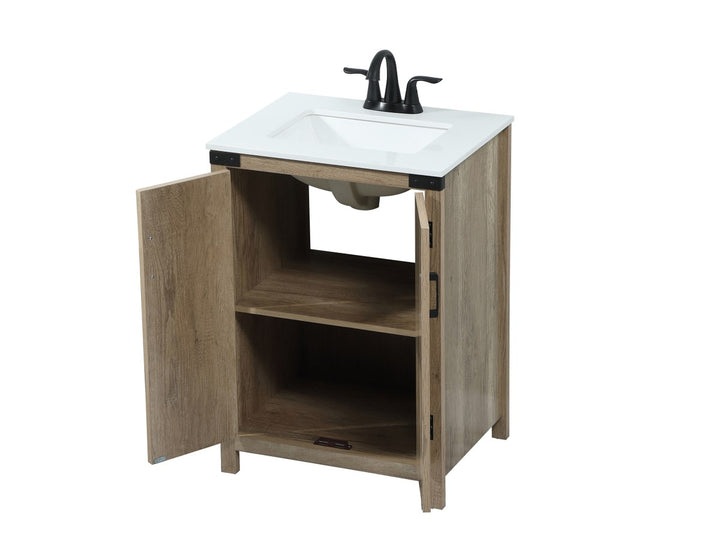 24 Inch Single Bathroom Vanity In Natural Oak - View 5 - Joshua Marshal