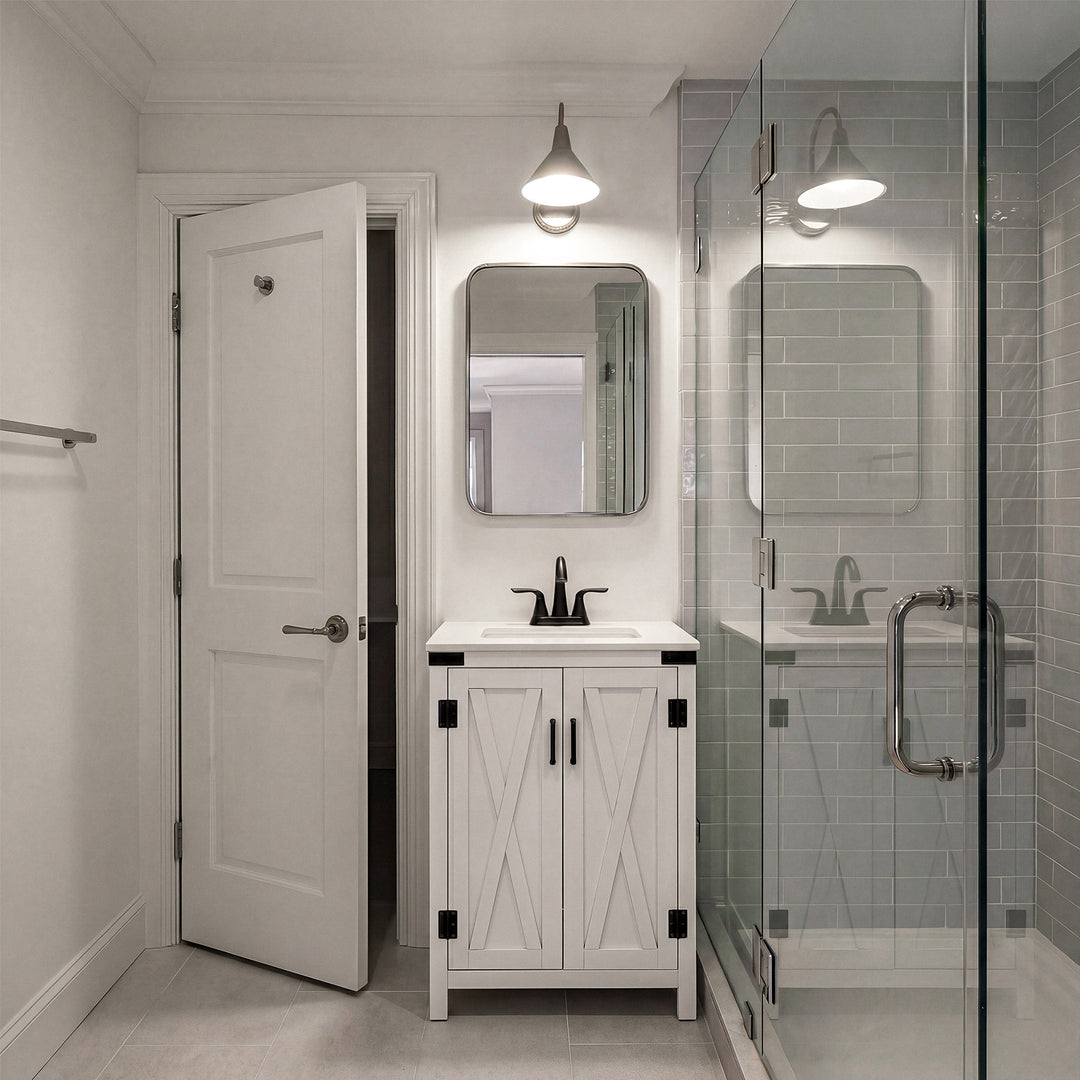 24 Inch Single Bathroom Vanity In White - View 2 - Joshua Marshal