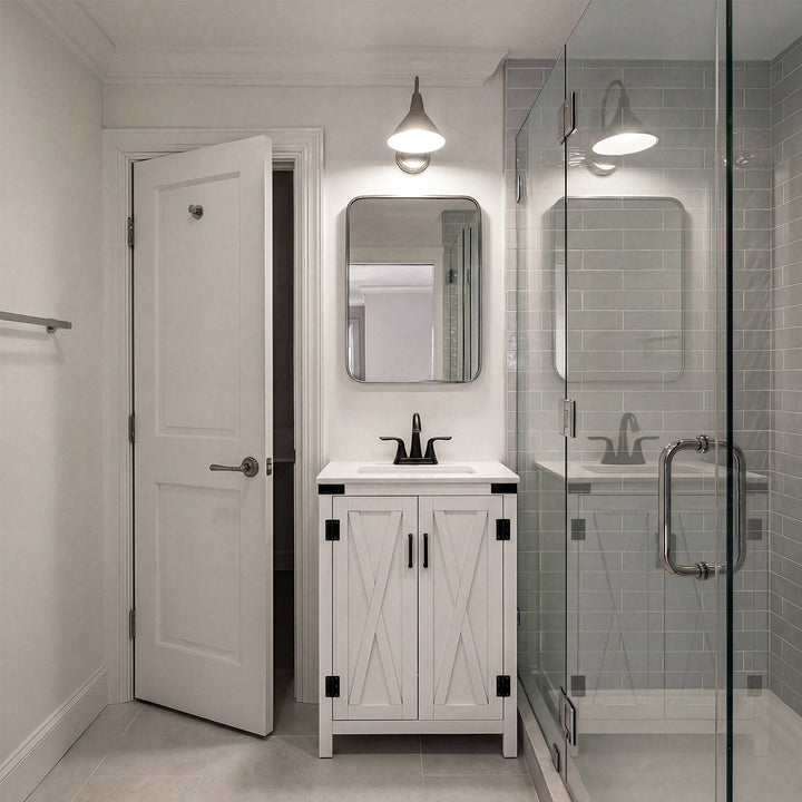 24 Inch Single Bathroom Vanity In White - View 2 - Joshua Marshal