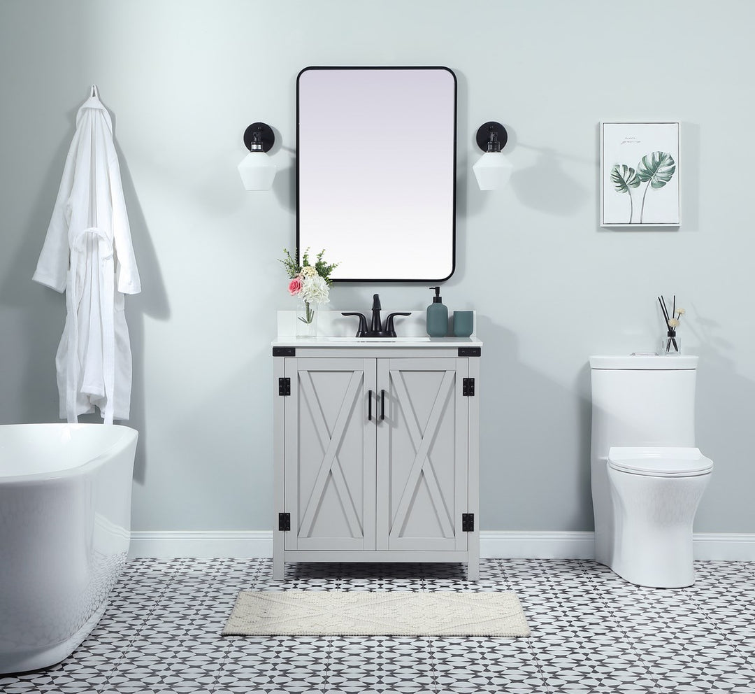 30 Inch Single Bathroom Vanity In Grey With Backsplash - View 2 - Joshua Marshal