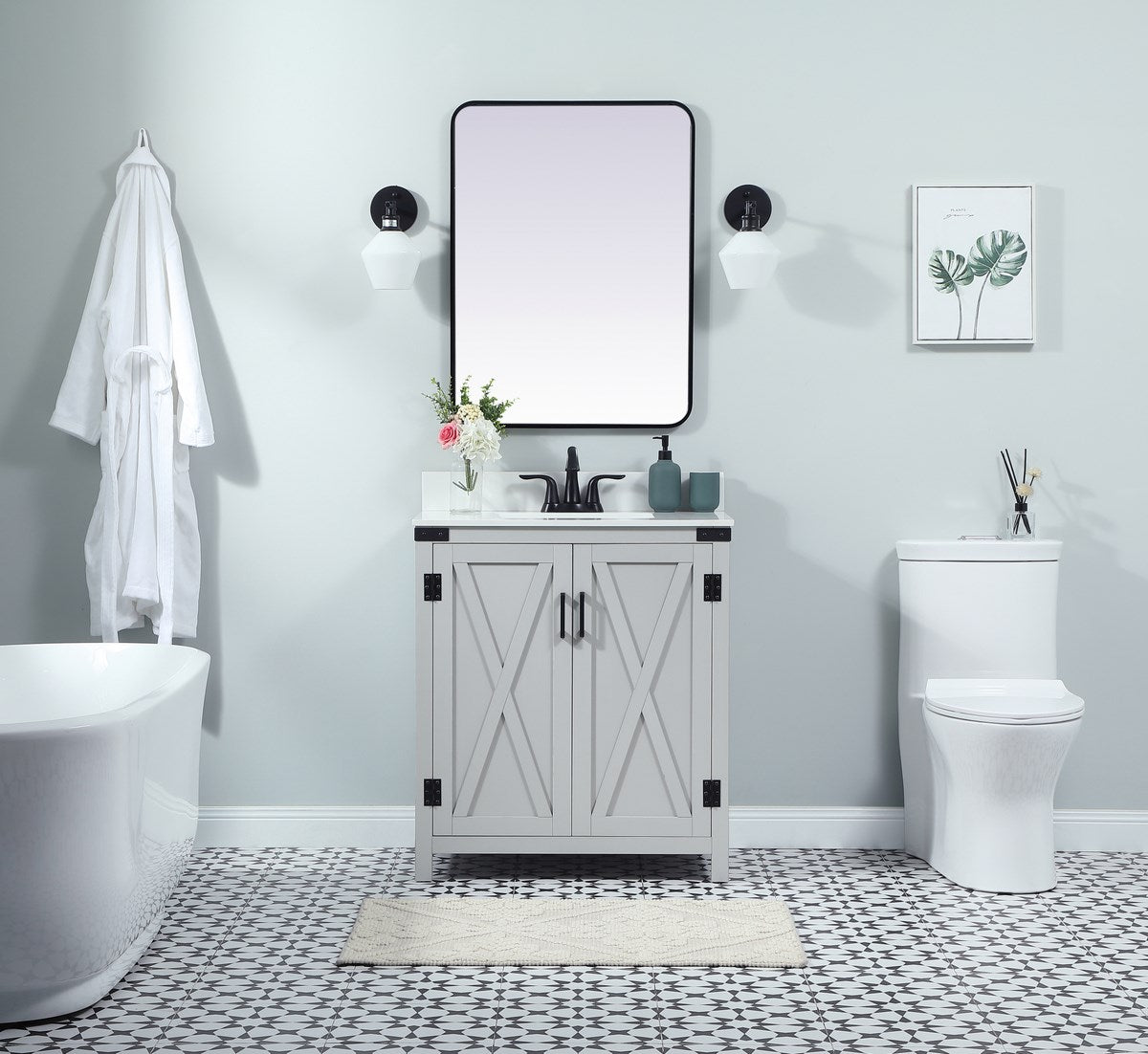 30 Inch Single Bathroom Vanity In Grey With Backsplash - View 2 - Joshua Marshal