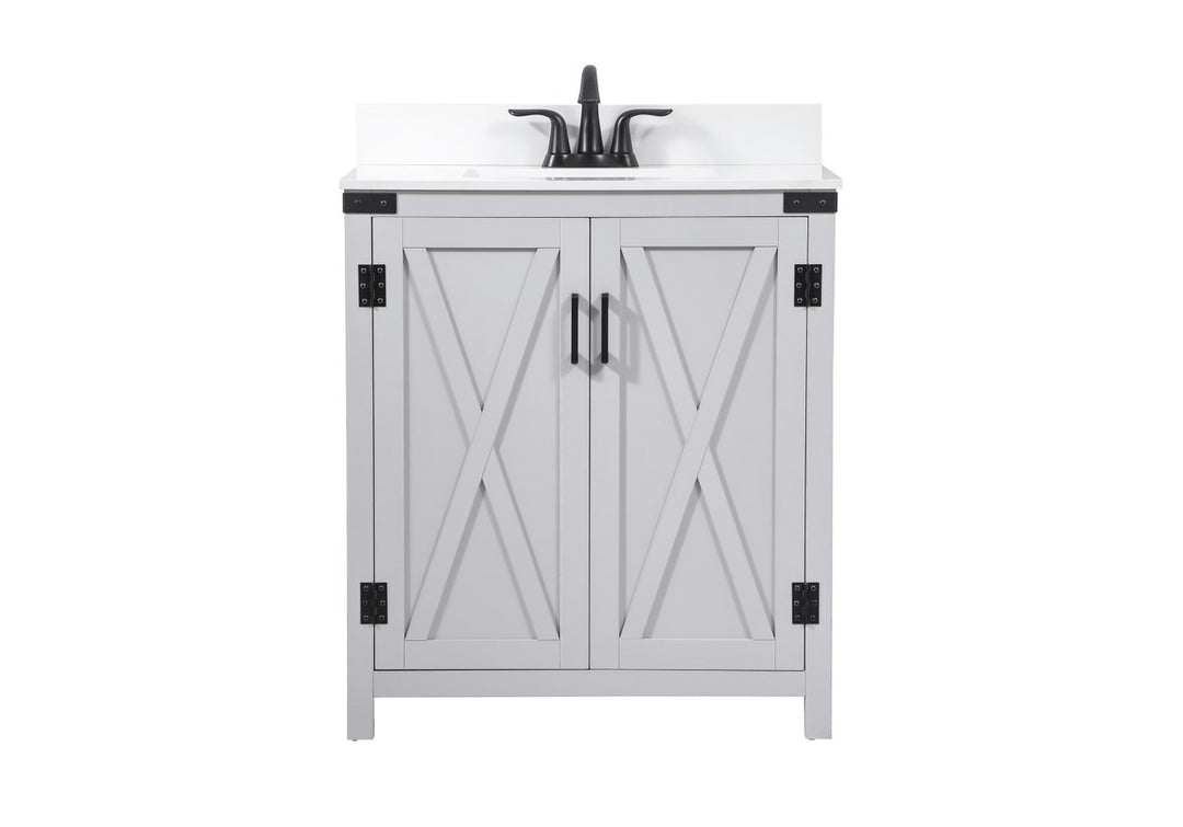 30 Inch Single Bathroom Vanity In Grey With Backsplash - View 3 - Joshua Marshal