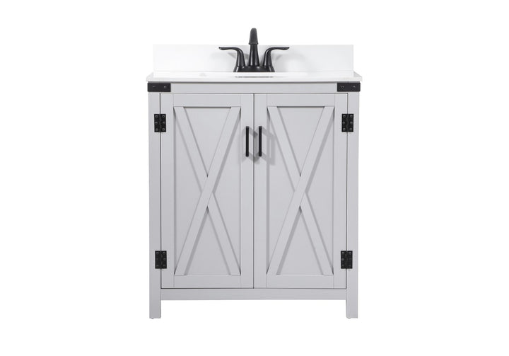 30 Inch Single Bathroom Vanity In Grey With Backsplash - View 3 - Joshua Marshal