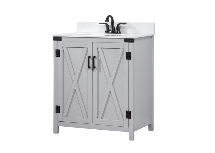 30 Inch Single Bathroom Vanity In Grey With Backsplash - View 4 - Joshua Marshal