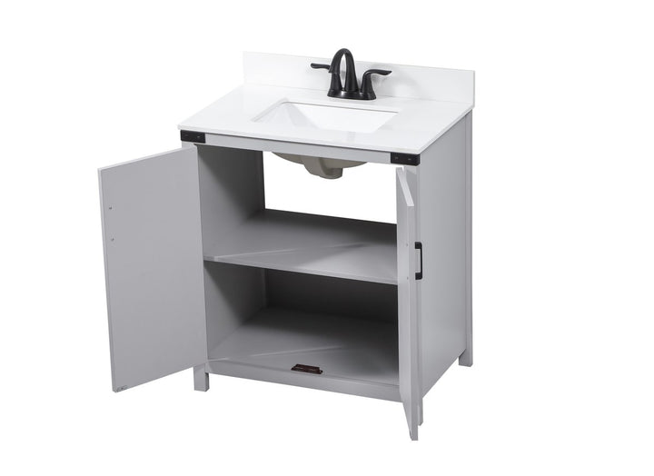 30 Inch Single Bathroom Vanity In Grey With Backsplash - View 5 - Joshua Marshal