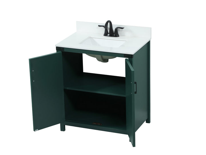30 Inch Single Bathroom Vanity In Green - View 5 - Joshua Marshal