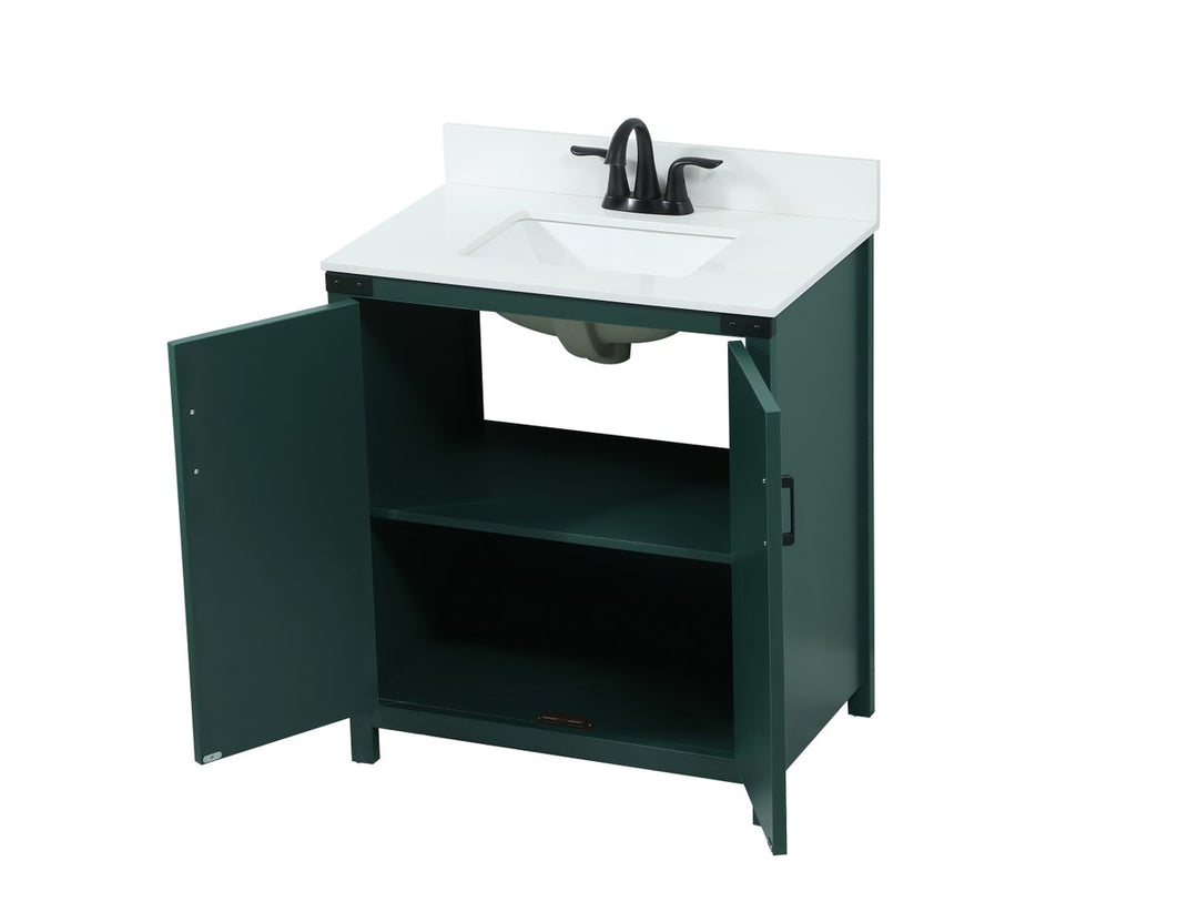 30 Inch Single Bathroom Vanity In Green With Backsplash - View 5 - Joshua Marshal
