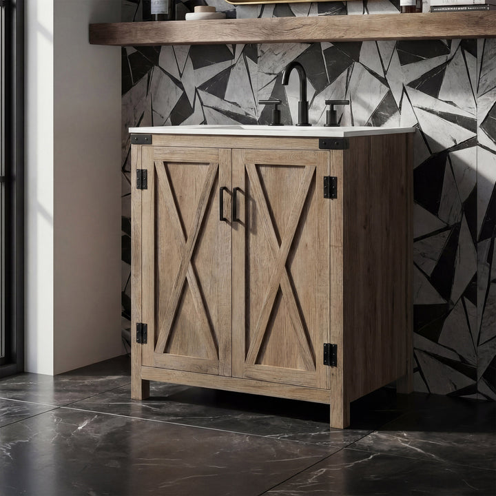 30 Inch Single Bathroom Vanity In Natural Oak Natural Oak Finish - KITCHEN & BATH by Joshua Marshal