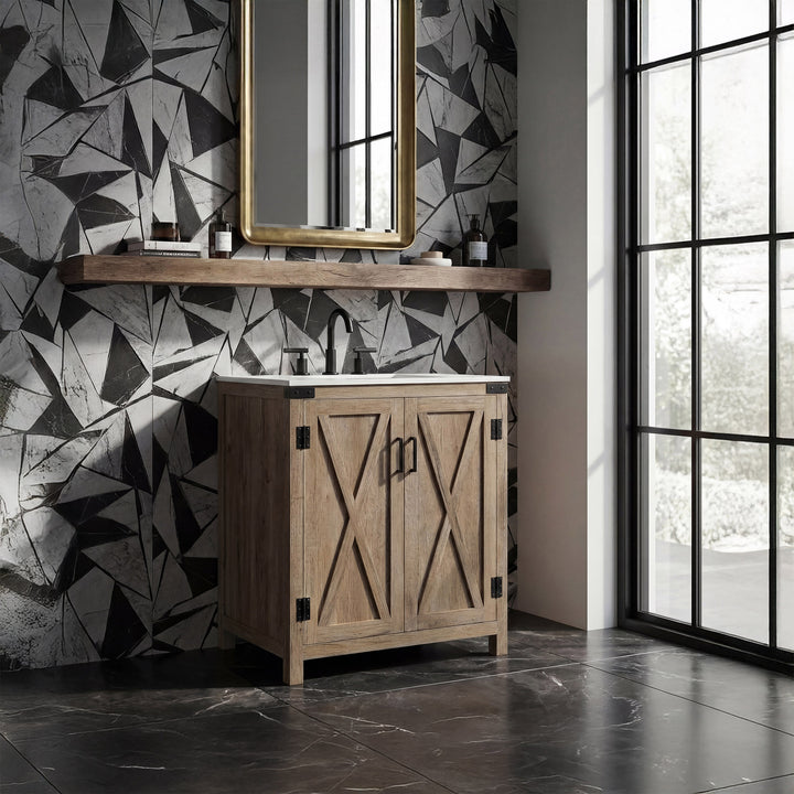 30 Inch Single Bathroom Vanity In Natural Oak - View 2 - Joshua Marshal