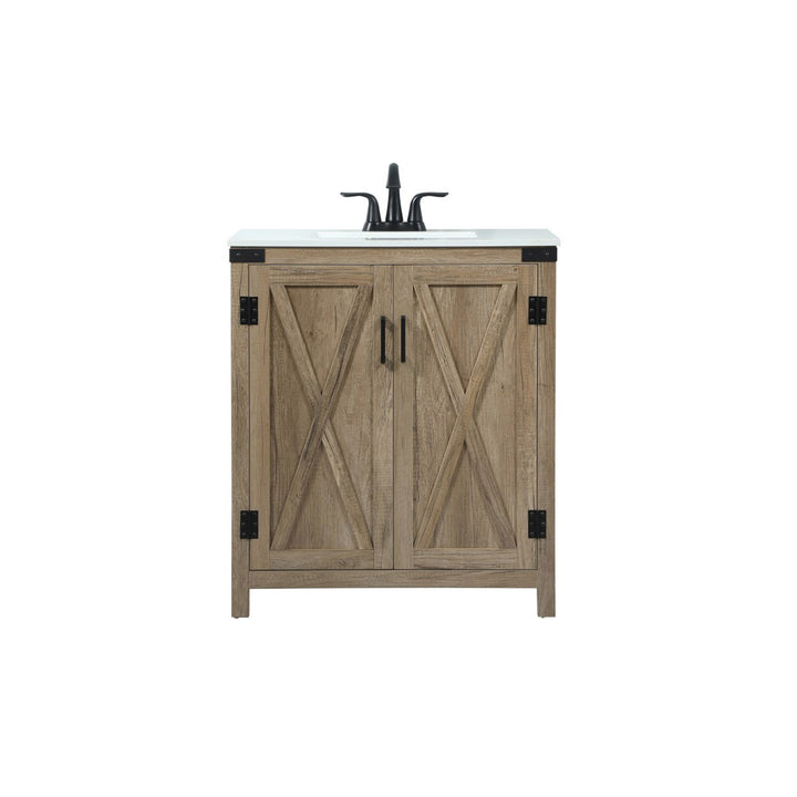 30 Inch Single Bathroom Vanity In Natural Oak - View 3 - Joshua Marshal