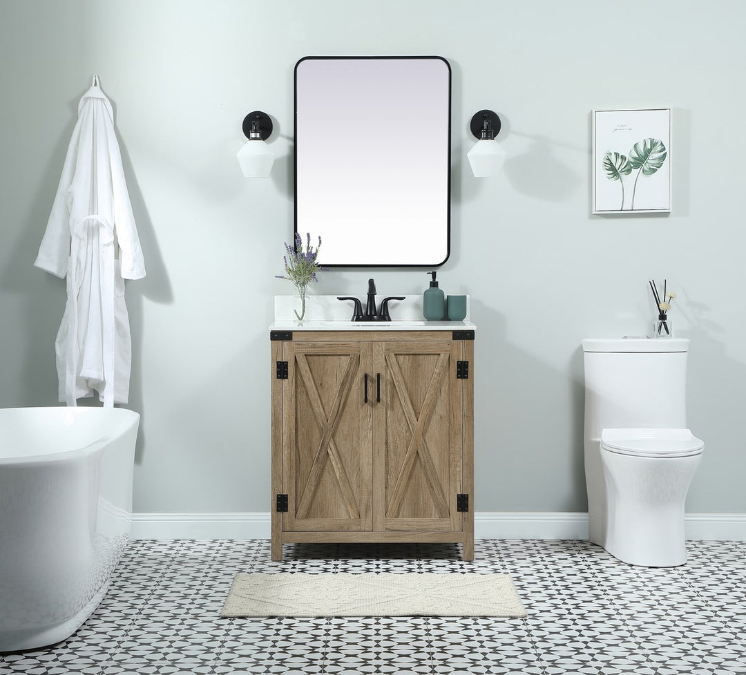 30 Inch Single Bathroom Vanity In Natural Oak With Backsplash - View 2 - Joshua Marshal
