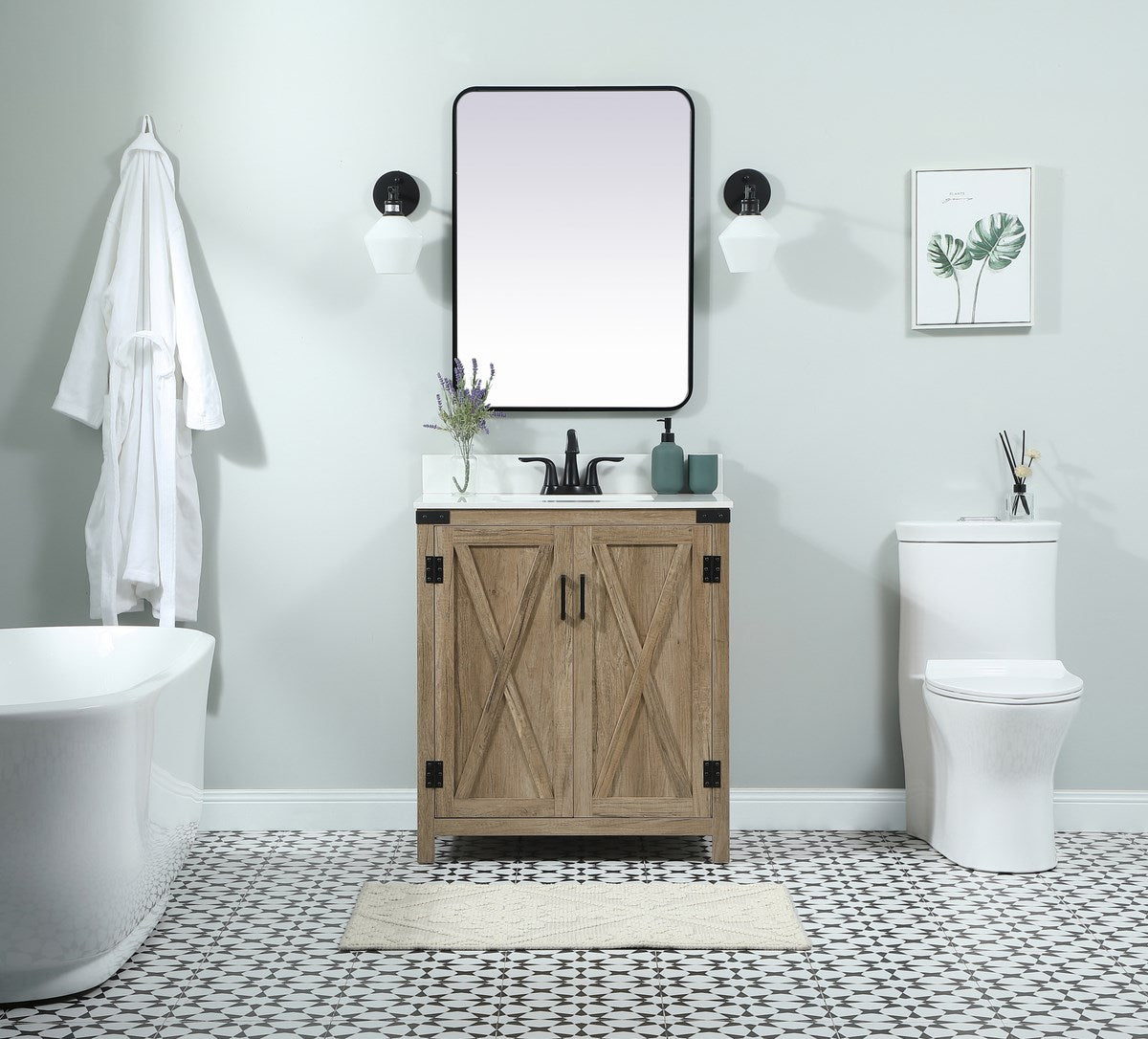30 Inch Single Bathroom Vanity In Natural Oak With Backsplash - View 2 - Joshua Marshal
